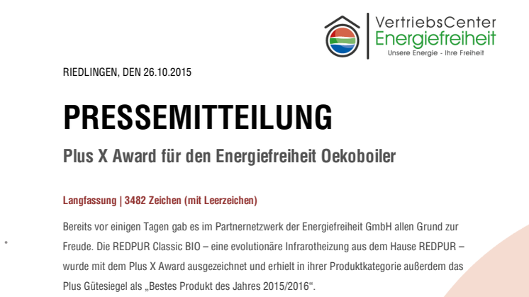 Plus X Award für die Brauchwasser Wärmepumpe der Firma Energiefreiheit