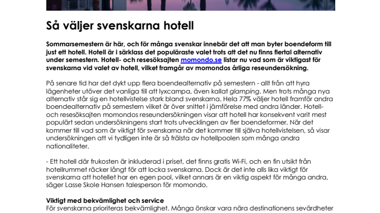 Så väljer svenskarna hotell  
