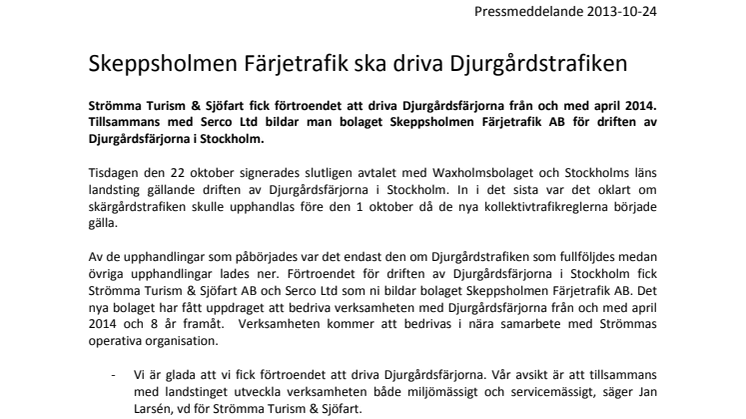 Skeppsholmen Färjetrafik ska driva Djurgårdstrafiken