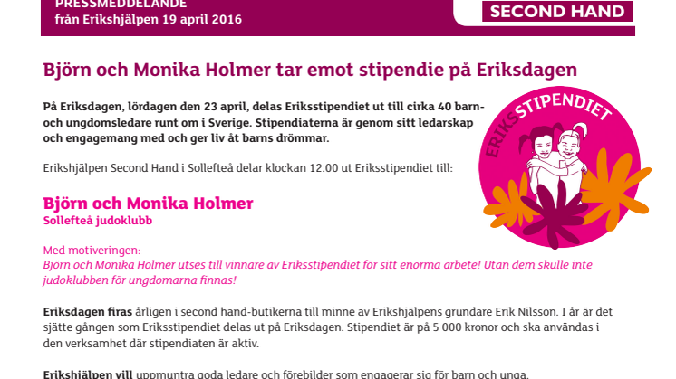 Björn och Monika Holmer får Eriksstipendiet i Sollefteå