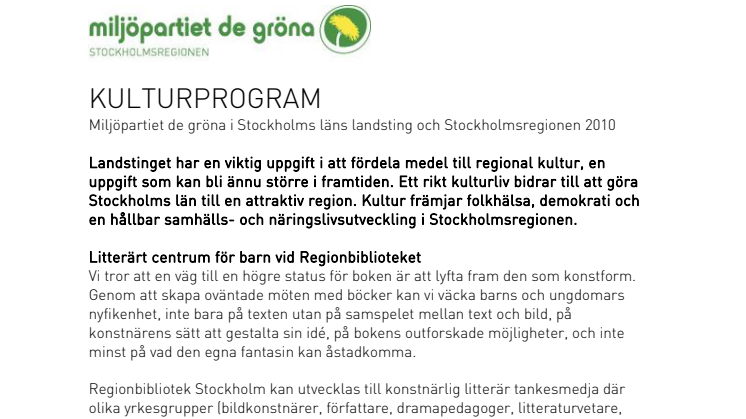Kulturprogram MP Stockholms läns landsting/MP Stockholmsregionen