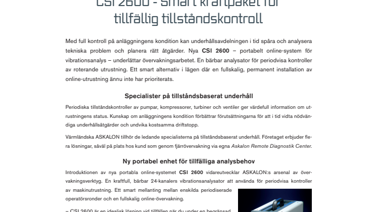 CSI 2600 - Ny bärbar 24-kanalers vibrationsanalysator