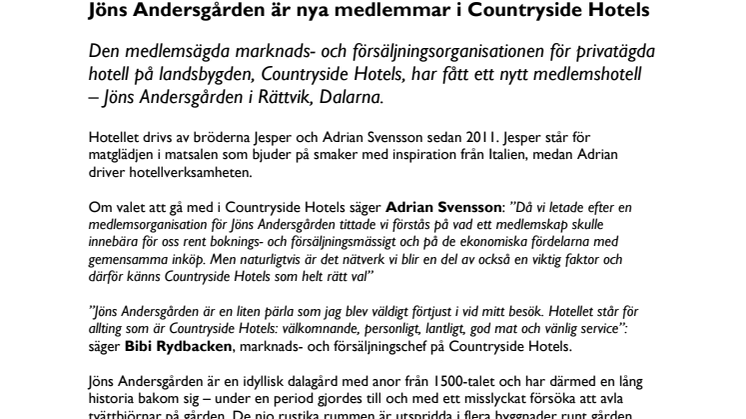 Jöns Andersgården väljer Countryside Hotels