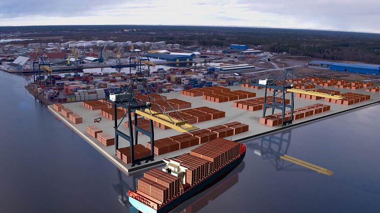 Nya containerterminalen vi Gävle Hamn.