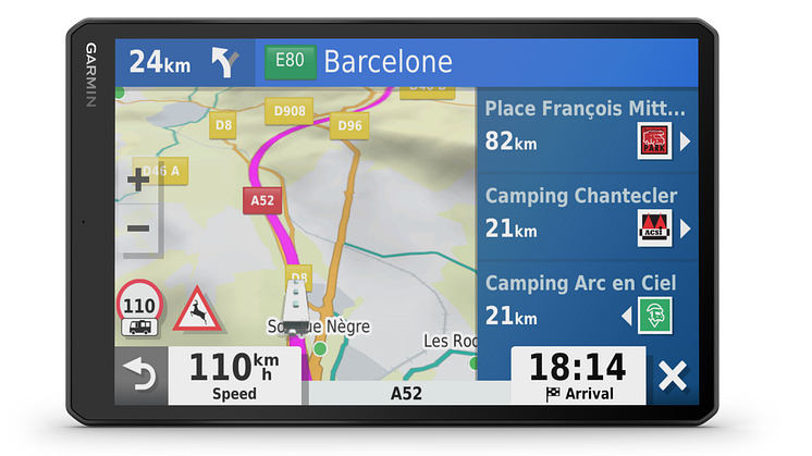 Das Vieo Infotainment-System bietet Camper-spezifische Routenführung und weitere Garmin Navigationsfunktionen.