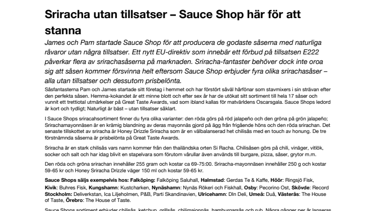 Sriracha utan tillsatser – Sauce Shop här för att stanna