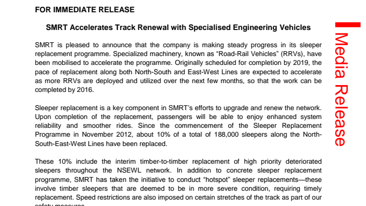 SMRT Accelerates Track Renewal with Specialised Engineering Vehicles