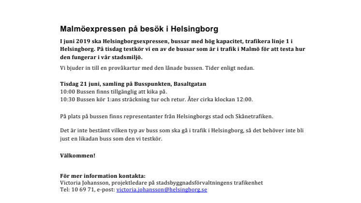 Pressinbjudan: ​Malmöexpressen på besök i Helsingborg
