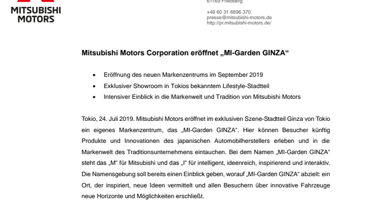 Mitsubishi Motors Corporation eröffnet „MI-Garden GINZA“ 