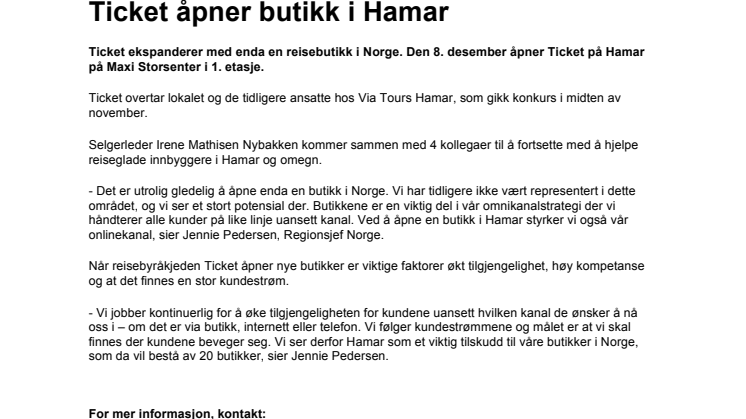 Ticket åpner ny butikk i Hamar
