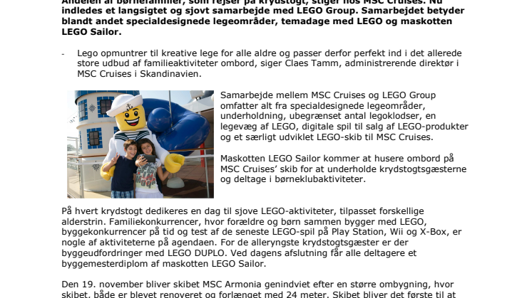 MSC Cruises lancerer LEGO-krydstogter