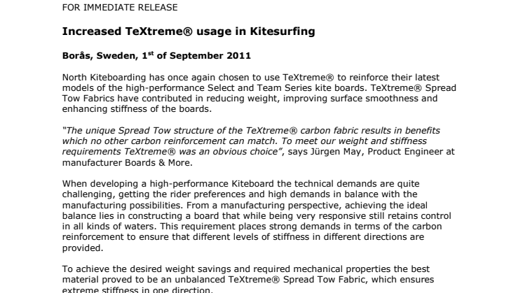 Increased TeXtreme® usage in Kitesurfing