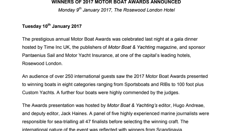 Winners of 2017 Motor Boat Awards Announced