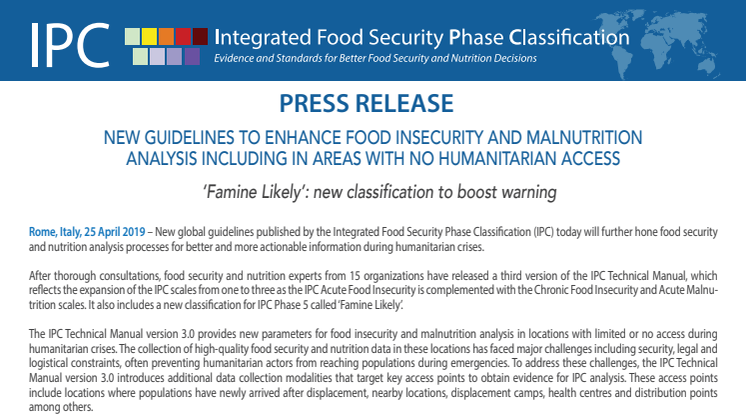 ​NEW GUIDELINES TO ENHANCE FOOD INSECURITY AND MALNUTRITION ANALYSIS INCLUDING IN AREAS WITH NO HUMANITARIAN ACCESS