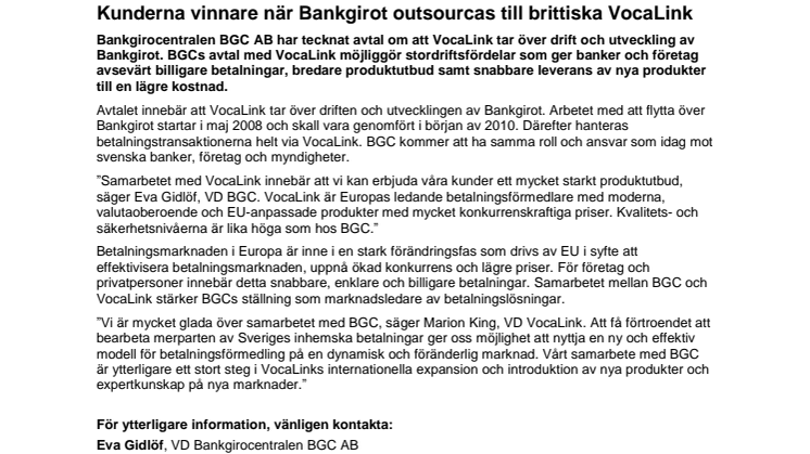 Kunderna vinnare när Bankgirot outsourcas till brittiska VocaLink