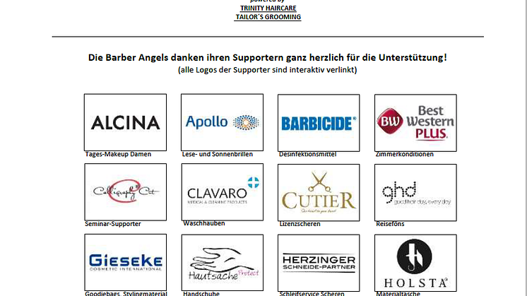 Supporter der Barber Angels in alphabetischer Reihenfolge. Stand: 14. November 2018