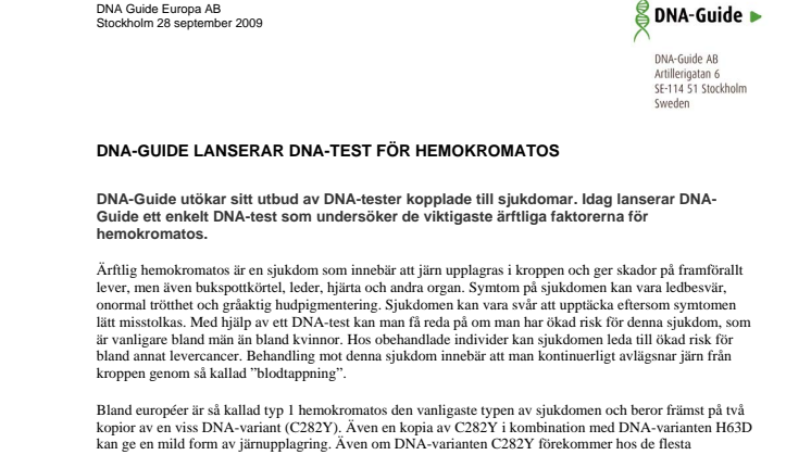 Nytt DNA-test hemokromatos