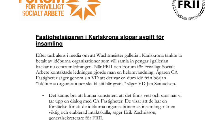 Fastighetsägaren i Karlskrona slopar avgift för insamling