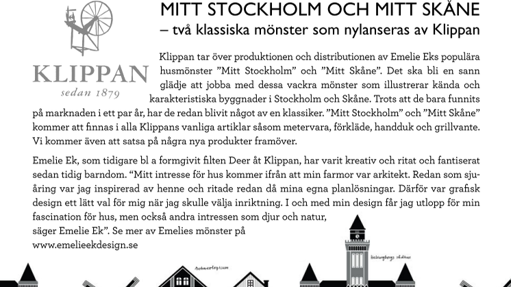 Mitt Stockholm & Mitt Skåne – två klassiska husmönster som nylanseras av Klippan 
