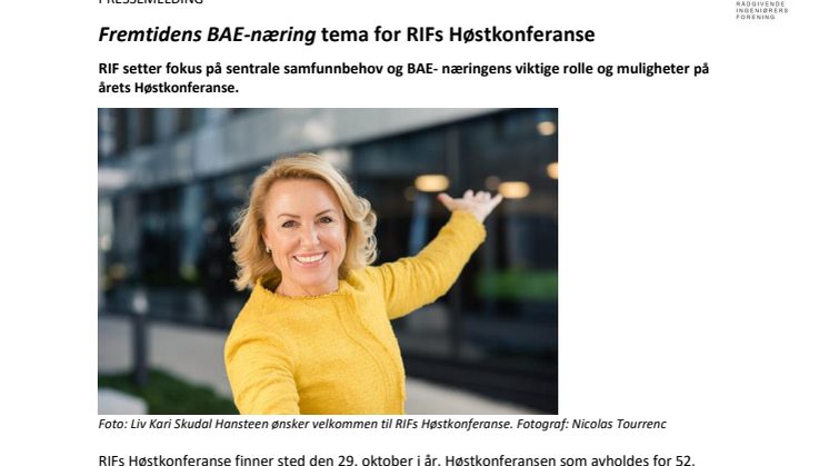 Fremtidens BAE-næring tema for RIFs Høstkonferanse