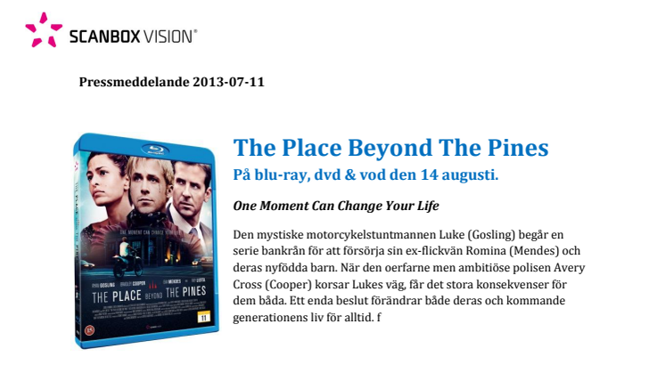 The Place Beyond The Pines på blu-ray, dvd & digitalt 14 augusti