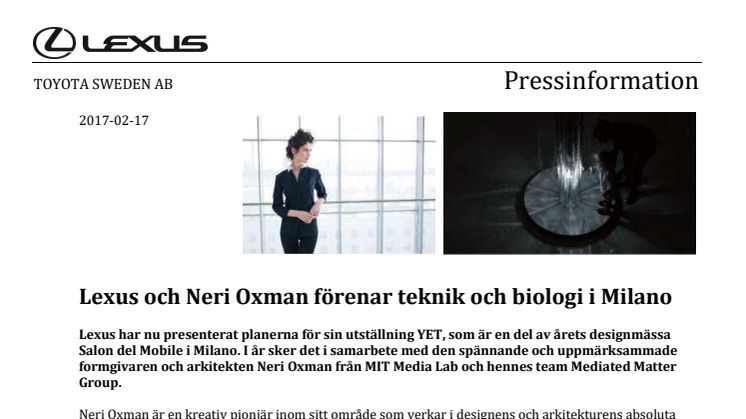 Lexus och Neri Oxman förenar teknik och biologi i Milano