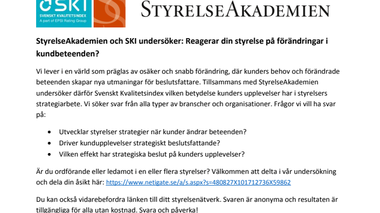 StyrelseAkademien och Svenskt Kvalitetsindex undersöker: Reagerar din styrelse på förändringar i kundbeteenden?