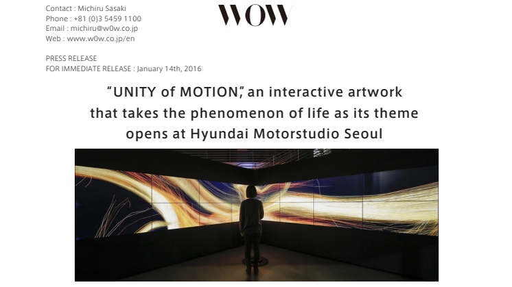 WOW's original interactive artwork "UNITY of MOTION" opens at Hyundai Motorstudio Seoul