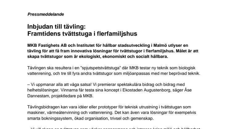 Inbjudan till tävling: Framtidens tvättstuga i flerfamiljshus