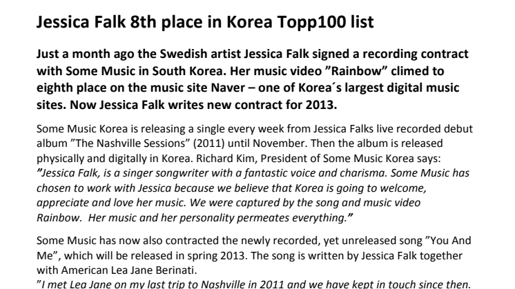 Jessica Falk´s Rainbow - 8th place in Korea Topp100 list