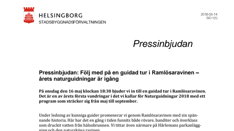 Pressinbjudan: Följ med på en guidad tur i Ramlösaravinen – årets naturguidningar är igång