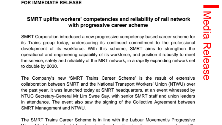 SMRT uplifts workers’ competencies and reliability of rail network with progressive career scheme