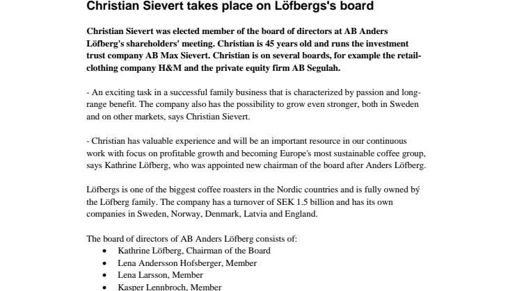Christian Sievert takes place on Löfbergs's board