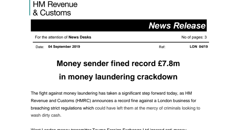 Money sender fined record £7.8m in money laundering crackdown