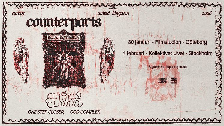 Counterparts till Sverige – spelar i Göteborg och Stockholm i januari/februari 2025!
