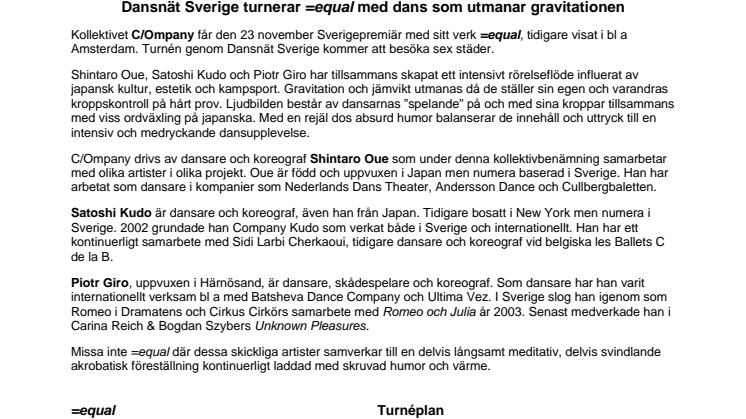 Dansnät Sverige turnerar =equal med dans som utmanar gravitationen