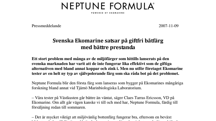 Svenska Ekomarine satsar på giftfri båtfärg med bättre prestanda