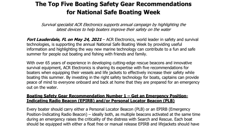 The Top Five Boating Safety Gear Recommendations for National Safe Boating Week