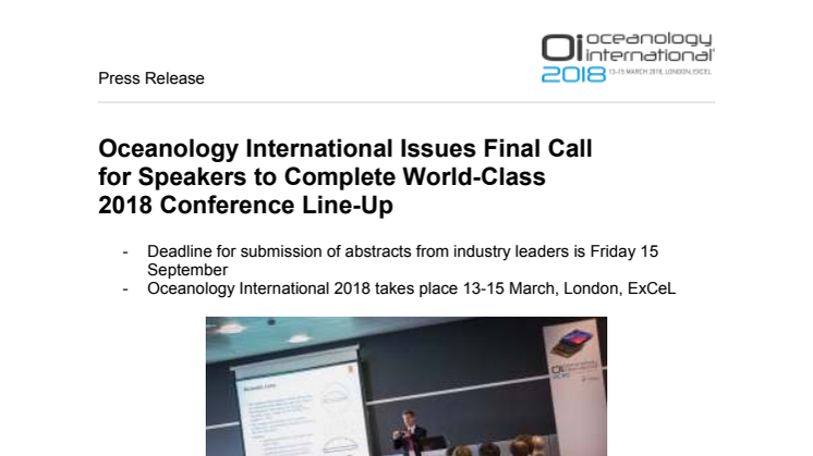 OI London: Oceanology International Issues Final Call for Speakers to Complete World-Class 2018 Conference Line-Up
