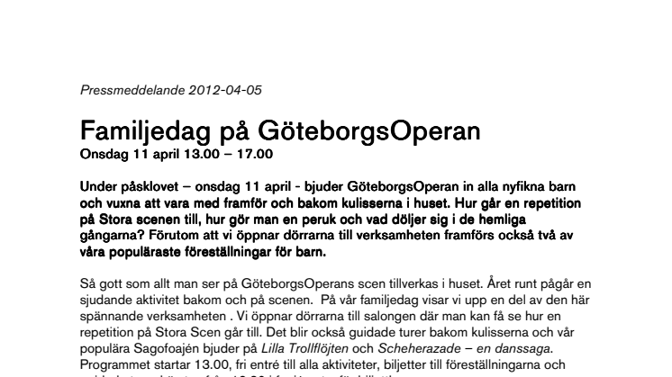 Familjedag på GöteborgsOperan