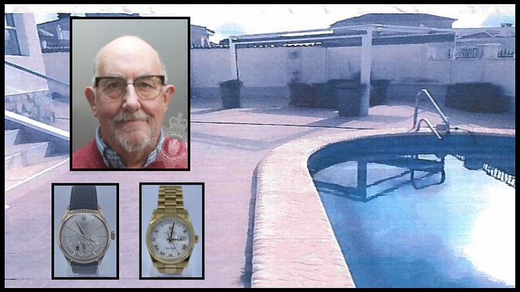 Drury & the two seized Rolex watches with the poolside at Drury's main Spanish villa
