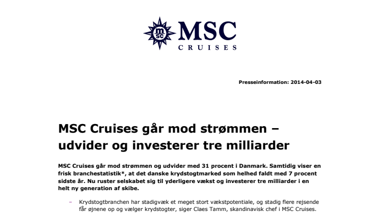 MSC Cruises går mod strømmen – udvider og investerer tre milliarder