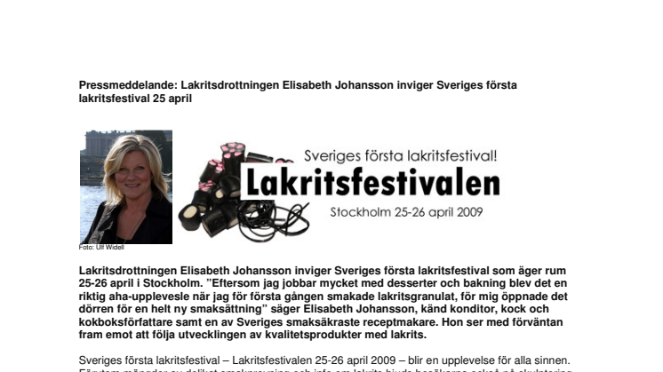 Lakritsdrottningen Elisabeth Johansson inviger Sveriges första lakritsfestival 25 april