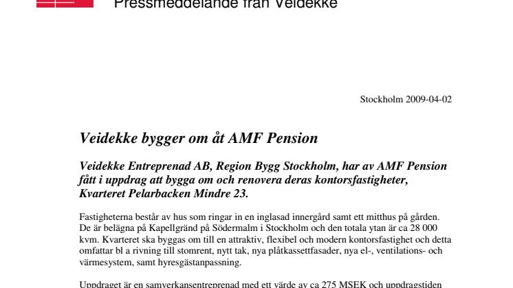 Veidekke bygger om åt AMF Pension 