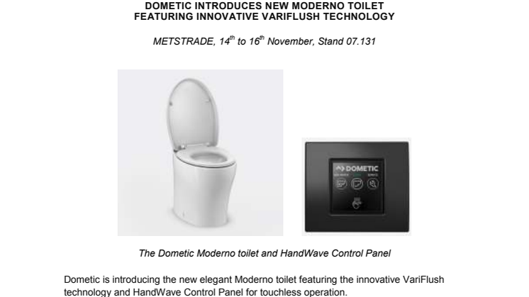 Dometic Introduces New Moderno Toilet  Featuring Innovative Variflush Technology