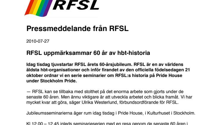 RFSL uppmärksammar 60 år av hbt-historia