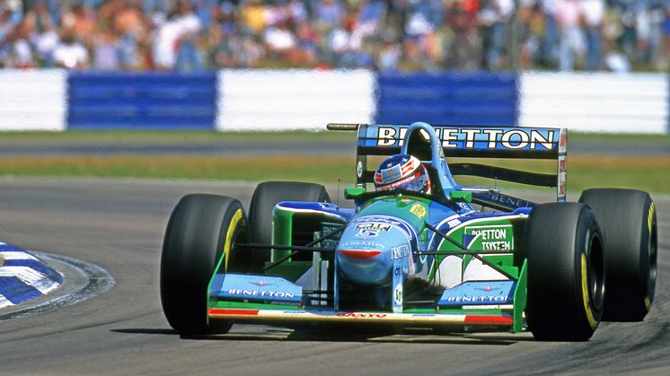 1994 British GP Silverstone driver M Schumacher car Bennetton Ford neg 421-2