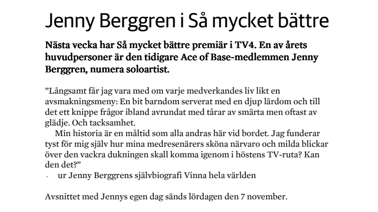 Jenny Berggren i Så mycket bättre