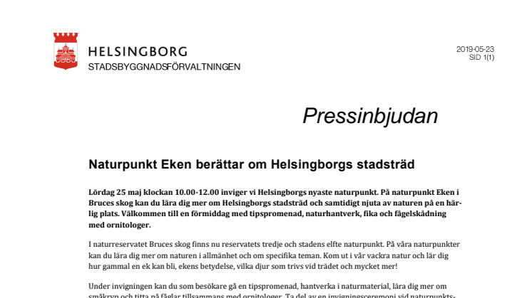 Pressinbjudan: Naturpunkt Eken berättar om Helsingborgs stadsträd