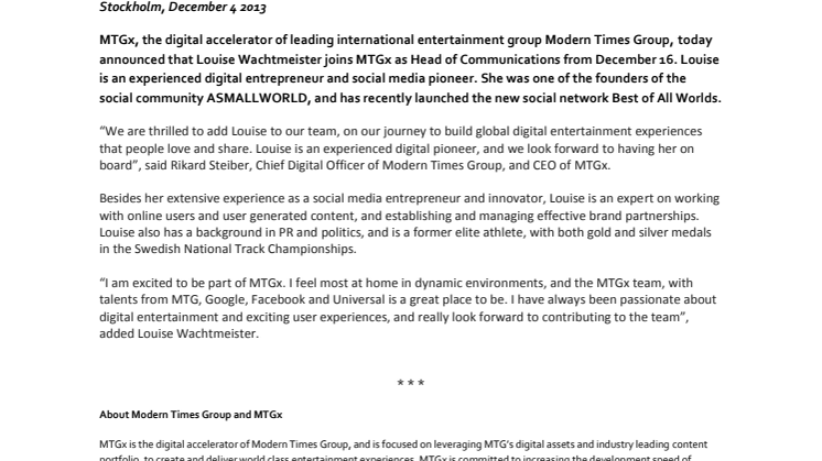Social media pioneer joins MTGx as Head of Communications